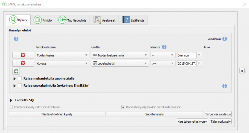 Gispo • Paikkatiedon metadata hallintaan QGISillä QGIS-käyttöliittymä ilmakuvarekisteriin