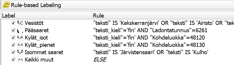 Gispo • Kaupunginosa T-paitaan QGISillä - nimiöinnit kartalla nimiöinnit