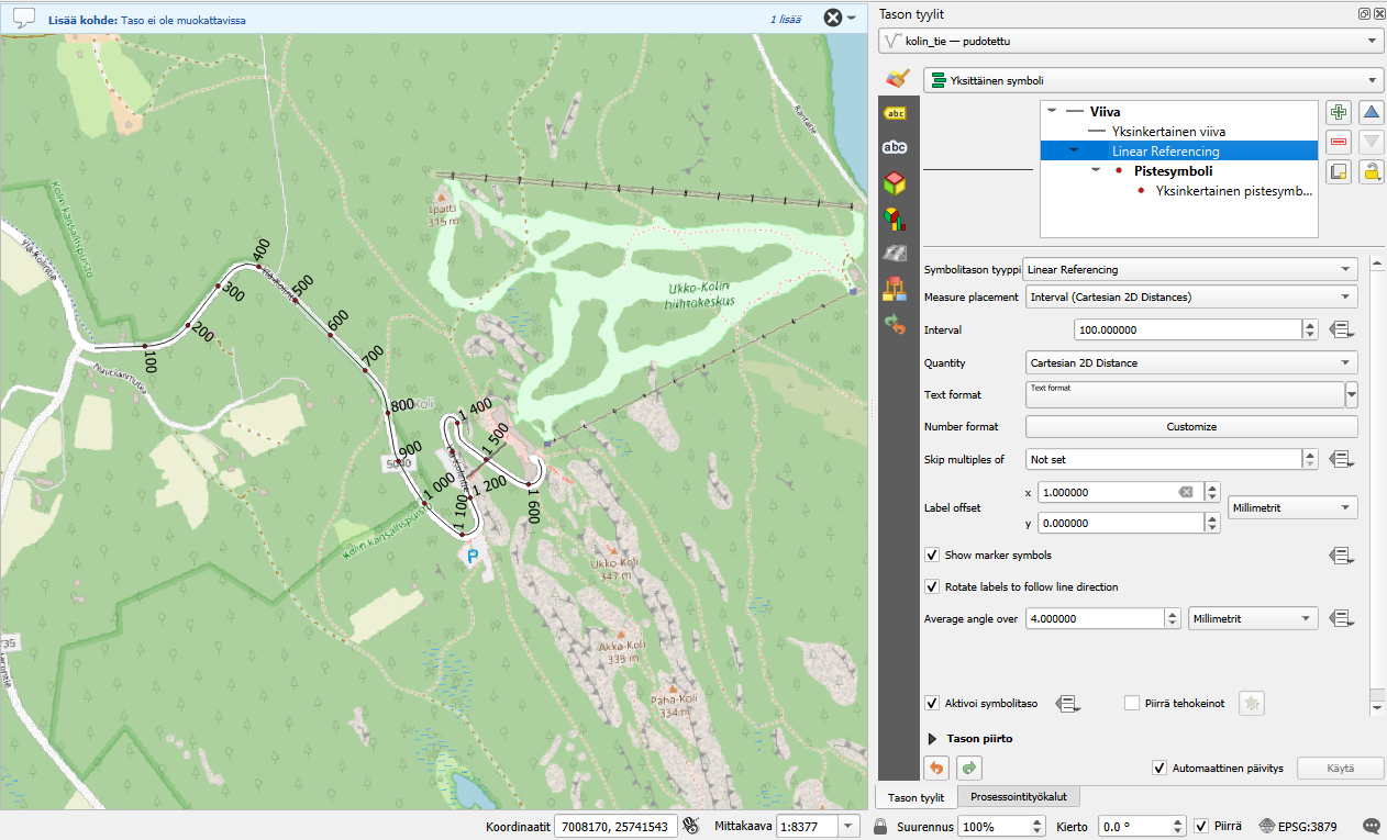 Gispo • Mitä uutta QGIS 3.40 LTR? QGIS 3.40 sisältää viiva ja aluetasoille symbolitason “Linear referencing”